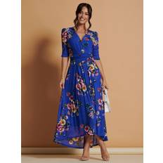 Clothing Jolie Moi Haizley Floral Print Mesh Maxi Dress Blue