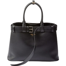 Prada Grain Leather Top-Handle Buckle Bag - Black