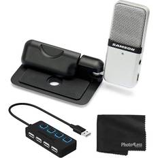 Microphones Samson Go Mic Portable Clip-on USB Condenser Microphone Titanium USB 2.0 Hub with Individual LED lit Power Switches Cleaning Cloth –