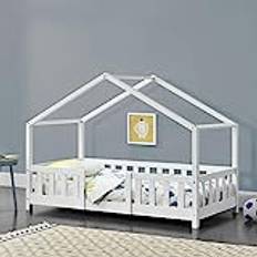 Cunas [en.casa] Cama Infantil Casa Pino 80x160 cm Blanco Mate