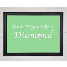 Happy Larry Music Quote Shine Bright Like A Diamond Rihanna Green 10497 Framed Art