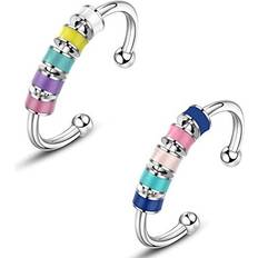 Karjiaja Spinning Enamel Fidget Rotating Ring Stress Relief Rings Bead Spinner Ring for Women Daughter Granddaughter Kids 2pcs