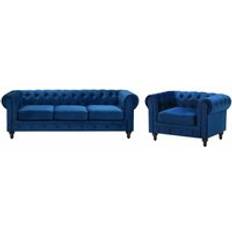 Beliani Velvet Living Room Set Navy Blue Sofa
