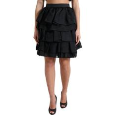 Silke Nederdele Dolce & Gabbana Black Tiered Aline High Waist Silk Mini Skirt IT40