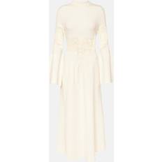 Chloé Fitted bell-sleeve dress White 89% Wool, 9% Polyamide, 2% Elastane