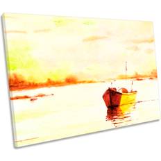 Longshore Tides Sunset Boat Yellow Lake CANVAS PRINT Framed Art