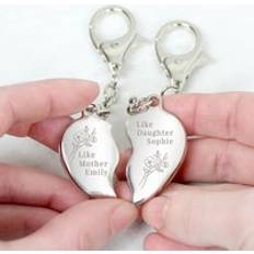 Personalised Memento Company Floral Mother Daughter Two Heart Keyring