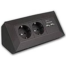 Grenuttag hörnuttag 2-vägs skyddskontaktuttag 2 x USB-A 3,1 A svart