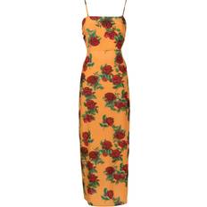 Amir Slama rose-pattern silk midi dress women Silk Orange