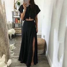Women High Split Skirt Set Summer Sexy Cropped Top And Long Skirt Two-piece Sets Pullover Lounge Wear Outfits Multicoloured One