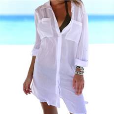 Women's Beach Tunics Women Swimsuit Cover-ups Woman Swimwear Beach Cover up Beachwear Mini Dress Saida de Praia White One