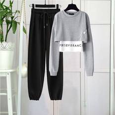 Women's Tracksuit Autumn Top Pants Suit Short Sweater Trouser Two-piece Set Female Sportwear Multicoloured One