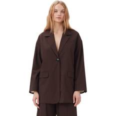 Ganni Woman Blazers Ganni Drapey Melange Boxy Blazer in Brown Elastane/LENZING ECOVERO/Polyester Women's