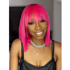 UNice 13x4 Lace Front Fiery Pink Shoulder Length Bob Wig With Bangs