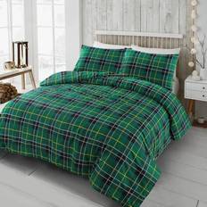 Homespace Direct King, Flannelette Tartan Check Duvet Cover Green