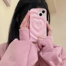 Lenovo Case for iPhone 12 Pro pleated heart cherry blossom pink Wind love 3D solid simple No91221