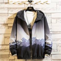 Printed Jacket Men Spring Wind Breaker Jacket Men Hip Hop Streetwear Hooded Caot Jaqueta Masculina Black One