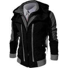Wind Breaker Jacket Men Winter Cardigan Casual Hooded Double Zipper Two Tops Overcoat Mens Jackets and Coats moletom masculino Black One