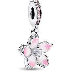 Riipuksia ja Riipuksia Pandora Cherry Blossom Dangle Charm - Silver/Pink