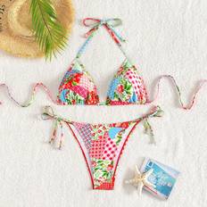 Shein Bikini Sets Shein Floral Printed VNeck Halter Bikini Set