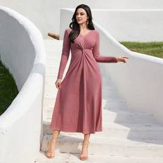 Shein Pink Kjoler Shein Women's V-Neck Front Twist Knot Dress