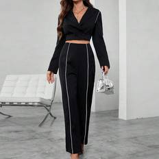 Shein Suits Shein Ladies Notched Collar Two Button Suit Jacket And Pants Set