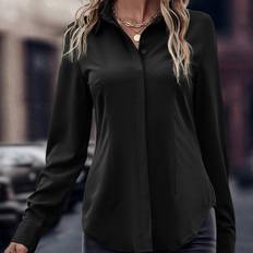 Fabric - Women Shirts Shein Solid Curved Hem Shirt