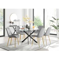 Samt Tischgruppen Box Leonardo Black Leg Dining Set