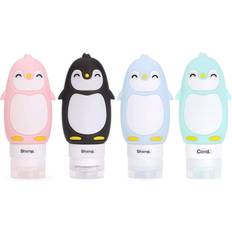 Travel Bottles Leakproof Silicone Travel Bottles Accessories Set 3 oz (90 ml) 4 Pack Refillable Penguin Travel Containers for Shampoo