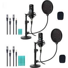 Movo 2-Pack Universal XLR Condenser Microphone Podcasting Equipment Bundle for 2 Includes 2 Cardioid Mics, Desktop Stands, Shock Mounts, Pop Filters and Cables Podcast, Zoom, and Youtuber Kit