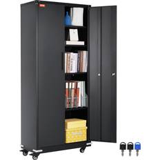 Cabinets VEVOR Locking with Wheels Black Storage Cabinet 31.5x74.2"