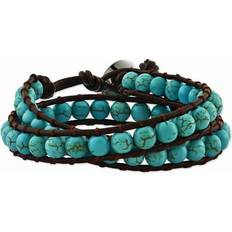 Stainless Steel Bracelets Private Label Dyed Turquoise Leather Cord Multi Wrap Bracelet