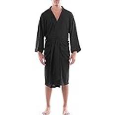 Men Robes Fruit of the Loom Men's Waffle Kimono Bathrobe, Black, One