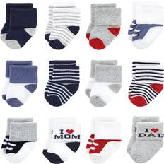 3-6M - Boys Underwear Hudson Baby Unisex Baby Cotton Rich Newborn and Terry Socks, Mom Dad Boy Navy Red, 6-12 Months