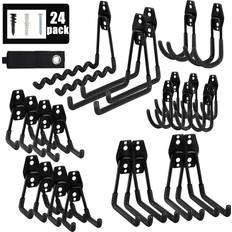 AOBEN Garage Hooks,24Pack Heavy Duty Garage Hanger Organizer Anti-Slip Double Wall Garage Storage Hooks for Ladder, Power Tool,Bike,Ropes 23 Hooks & 1 hoder Strap-Black