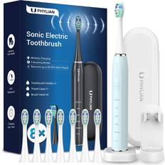 Electric Toothbrushes & Irrigators Phylian Sonic Electric Toothbrush for Adults and Kids Rechargeable Electronic Toothbrushes with 5 Modes and Timer, Wireless Charge, 8 Brush Heads, Travel Case, Toothbrush Holder, H15 Light Blue