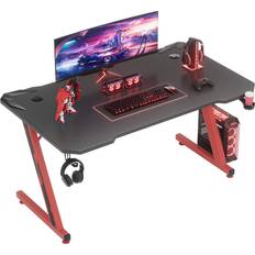 Shahoo Shahoo PC Gaming Desk 44 Inch Z Shaped Carbon Fiber Surface Desktop Computer with Cup Holder & Hook, Red