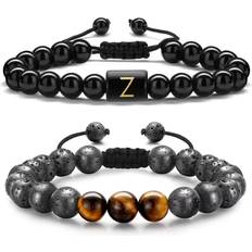 Bracelets STORUP Bead Bracelets for Men, 8mm Natural Tiger Eye Black Lava Rock Stone Adjustable Aromatherapy Essential Oil Diffuser Healing Bracelet Letter Bracelets Gifts for Men Boys Inspirational Gifts Z