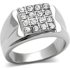 Men - Transparent Rings Precious Stone Men High Polished Stainless Steel Ring with Top Grade Crystal in Clear