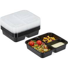 Noir Boîtes alimentaires Relaxdays Meal Prep Containers Lot De 10 3 Compartiments 1000 ml Boîte alimentaire