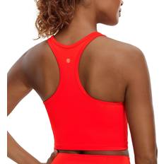 Underwear Crz Yoga CRZ YOGA Butterluxe Womens Y-Back Racerback Longline Sports Bra Padded Scoop Neck Workout Crop Tank Top with Built in Bra Dark Red Orangish