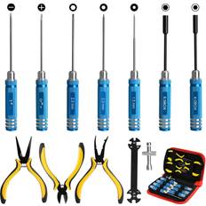 Arrarown 12Pcs RC Car Tools Kits Screwdriver Set Hex, Phillips, Flat Pliers Socket Wrench Hobby Tools Kits for Traxxas Arrma RC Car Drone Airplane Helicopter Vehicle Multirotors Models Repair Tool Blue