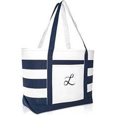 Cotton Beach Bags Dalix Premium Beach Bags Striped Navy Blue Zippered Tote Bag Monogrammed L