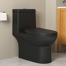 Toilets DeerValley Ally Dual-Flush Elongated One-Piece Toilet w/ Glazed Surface Seat Included in Black sDV-1F52816B Black