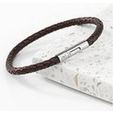 Freemans Treat Republic Personalised Men's Infinity Capsule Leather Bracelet Brown, Silver, Men Ilver