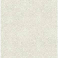 Seabrook Designs Caspien Decorative Ogee Unpasted Wallpaper Metallic Pearl & White