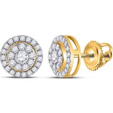 9k Earrings 14kt Yellow Gold Womens Round Diamond Cluster Earrings 1/4 Cttw