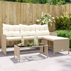 vidaXL Havesofa Med Bord Og Hynder L-formet Polyrattan Beige Loungesæt