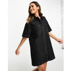 ASOS DESIGN Short Sleeve Denim Shirt Dress - Washed Black