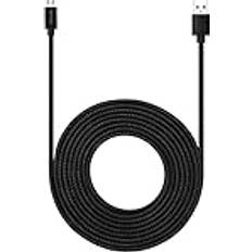 Micro USB-kabel 15 fot med 3 A snabbladdning, 4,6 m extra lång och extremt hållbar nylonflätad laddningskabel för Galaxy S7/S6/J8/J7 Note 5, Kindle, LG, PS4, kamera, Xbox One och mer svart